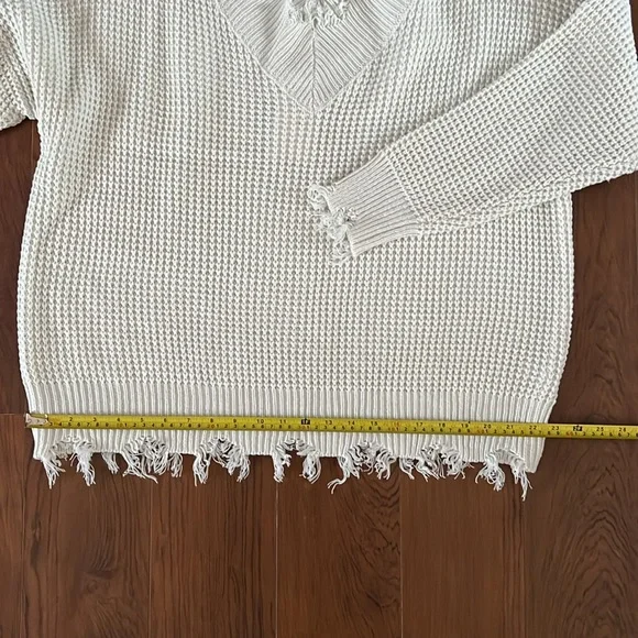 Zenana distresses v neck waffle knit sweater 2X - Picture 3 of 9